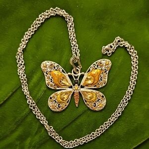 Gold-Tone Yellow Butterfly Pendant Necklace - Women Jewelry 26"